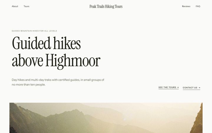 Editorial style — hiking tours website